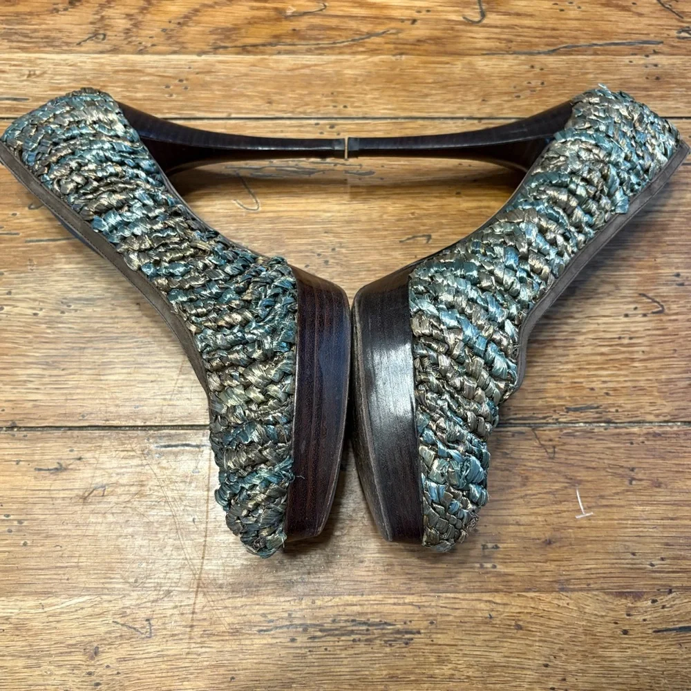 Stuart Weitzman Fairycore Natural Raffia Swoon Platform Heel Size 9.5